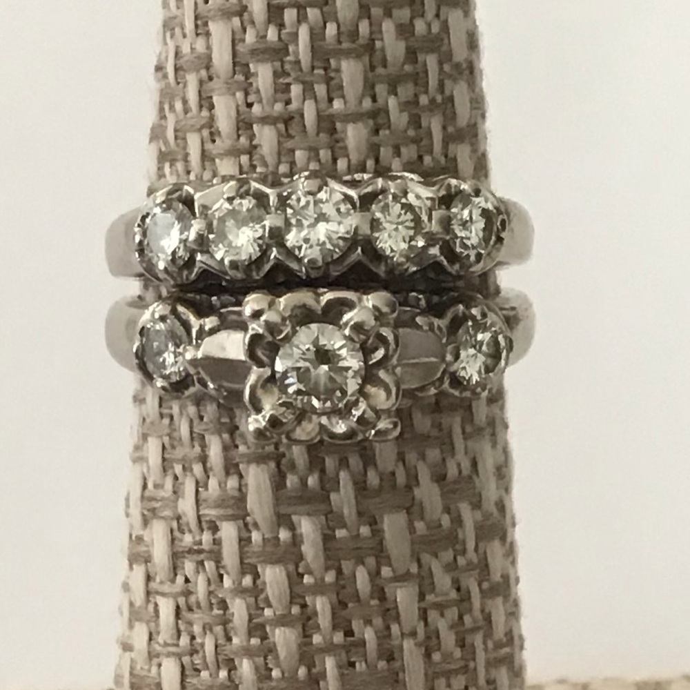 14K White Gold Diamond Bridal Rings Sz 6  5.76 Gr